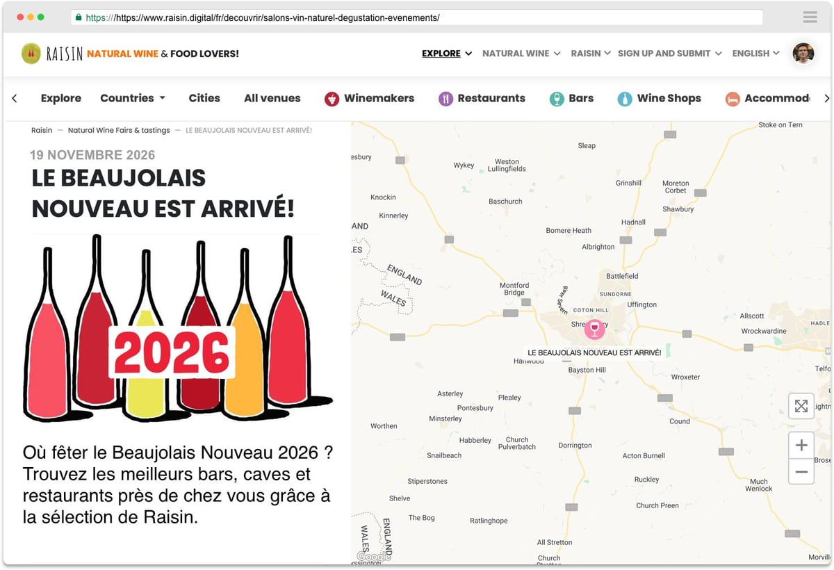 Notre carte de tous les endroits où l'on peut boire du Beaujolais Nouveau en 2026