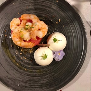 Juicy Watermelon With Grilled Prawns & Fresh Goat Cheese Spheres. - And More - 1354060
