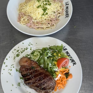 La Picanha De Bœuf Et Le Spaghetti Jambon Fromage - Restaurant Le Mounier - 1398288