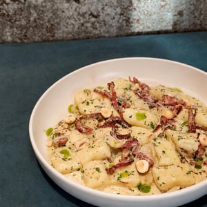 Ricotta Gnocchi With Zhaya Horse Meat And Porcini Mushrooms - Grapes Wine Bar - 1399477