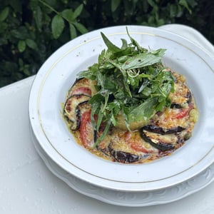 Ratatouille Baked With Comté, Served With Crushed New Potatoes, Capers, Olives And A Herb Salad - Winnowiercy Natural Wine Bistronomie - 1367672