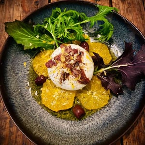 Burrata With Orange, Anchovis Taggiasche Olives And Pistacchio - Salumeria Lamuri - 594308
