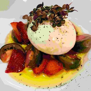Mozzarella Bufala Campana, Tomates Noires, Fraises Et Réduction De Notre Propre Vinaigre - La Cuisine-Comptoir - 359341