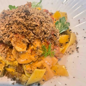 pappardelle, porcini, guanciale e tartufo nero - Trattoria da Massimo
