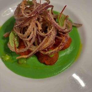 polpettine di bollito , piselli e tropea - Trattoria da Massimo