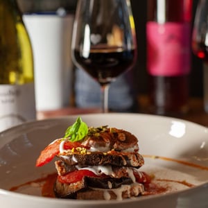 Eggplant Parmigiana With Stracciatella, San Marzano Tomatoes And Pistachios From Bronte, With Pan-Fried Local Red Tuna - Pietra Rossa - 946084