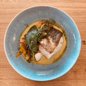 Le Cabillaud, Purée Pois Cassés, Carotte & Navet Nouveaux, Vinaigrette Herbes Aromatiques & Gingembre - Brume - 627979