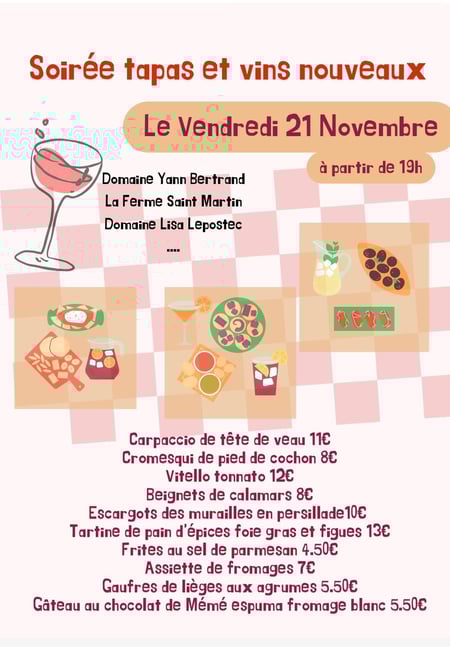 Soirée tapas et vins nouveaux