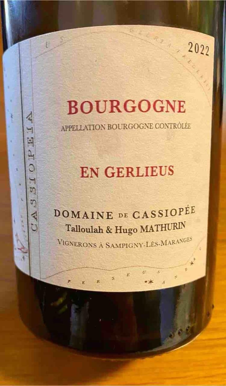 Bourgogne Rouge " En Gerlieus " - Domaine de Cassiopée - Talloulah et Hugo Mathurin 