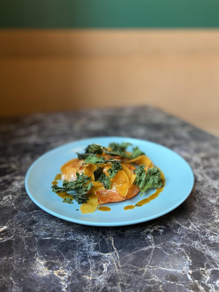 Crevettes, Vinaigrette Huile De Laurier, Chou Kale Butternut - Grive - 840722