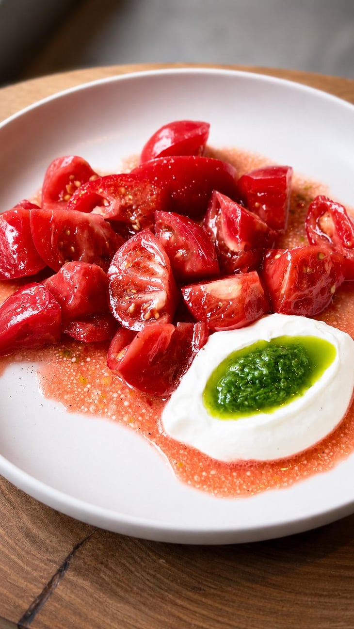 Fermented Tashkent Tomatoes, Jusai, Labneh - Grapes Wine Bar - 1375408