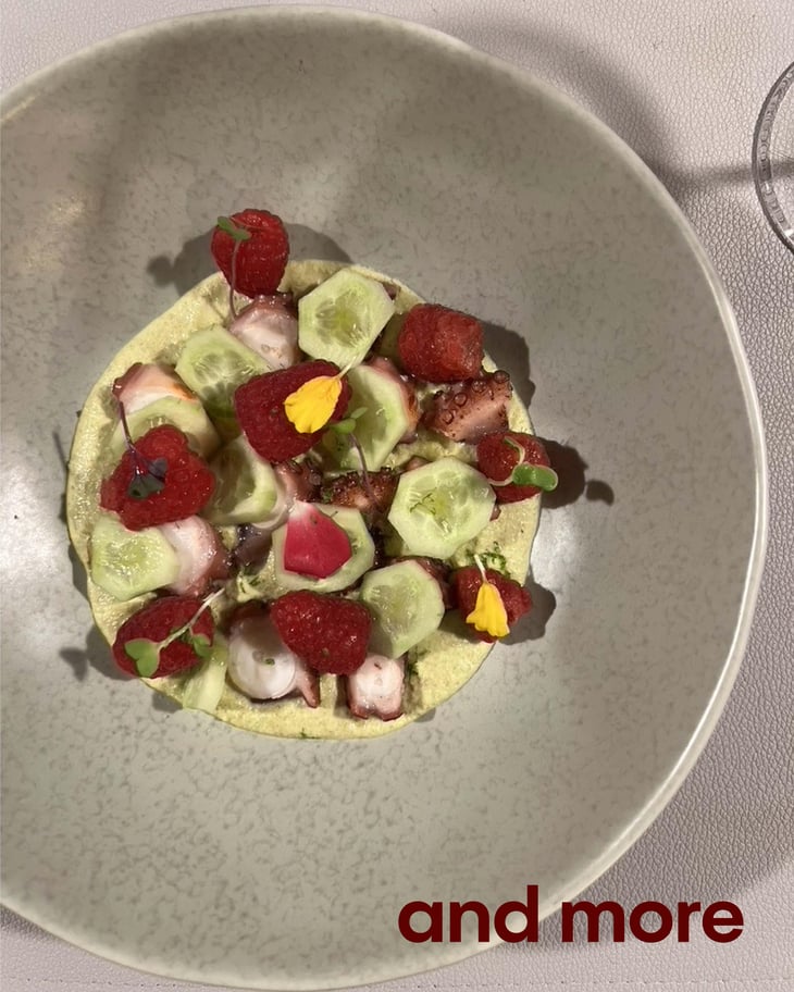 Grilled Octopus With Pistachio Cream, Cucumber & Raspberry - And More - 1363605