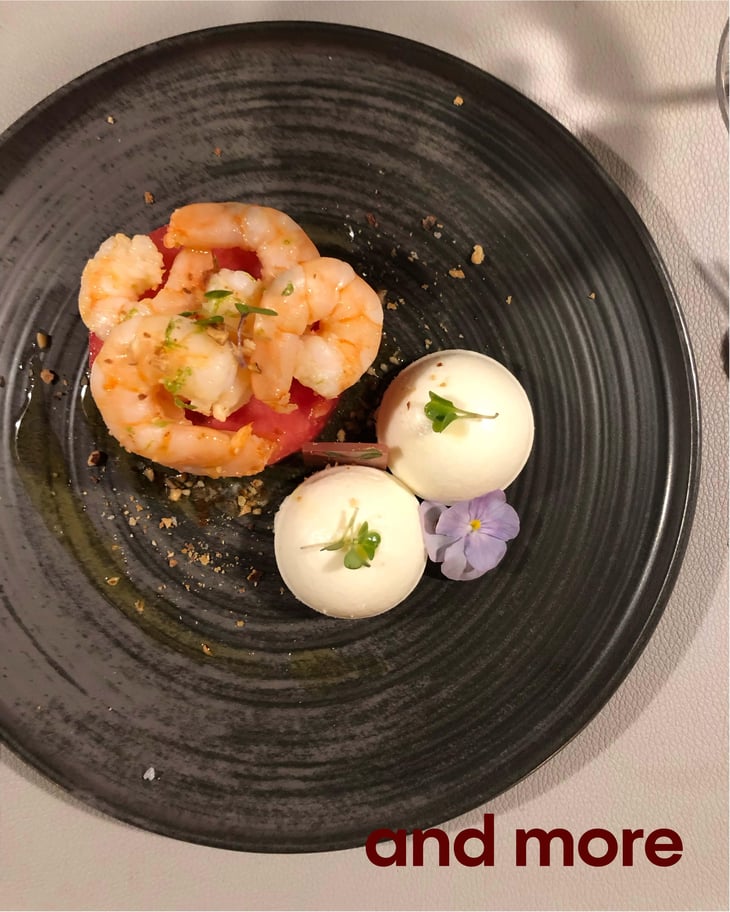 Juicy Watermelon With Grilled Prawns & Fresh Goat Cheese Spheres. - And More - 1354060