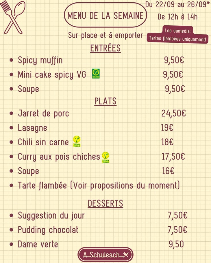 Menu Semaine 39 - A Schulesch - 1394289