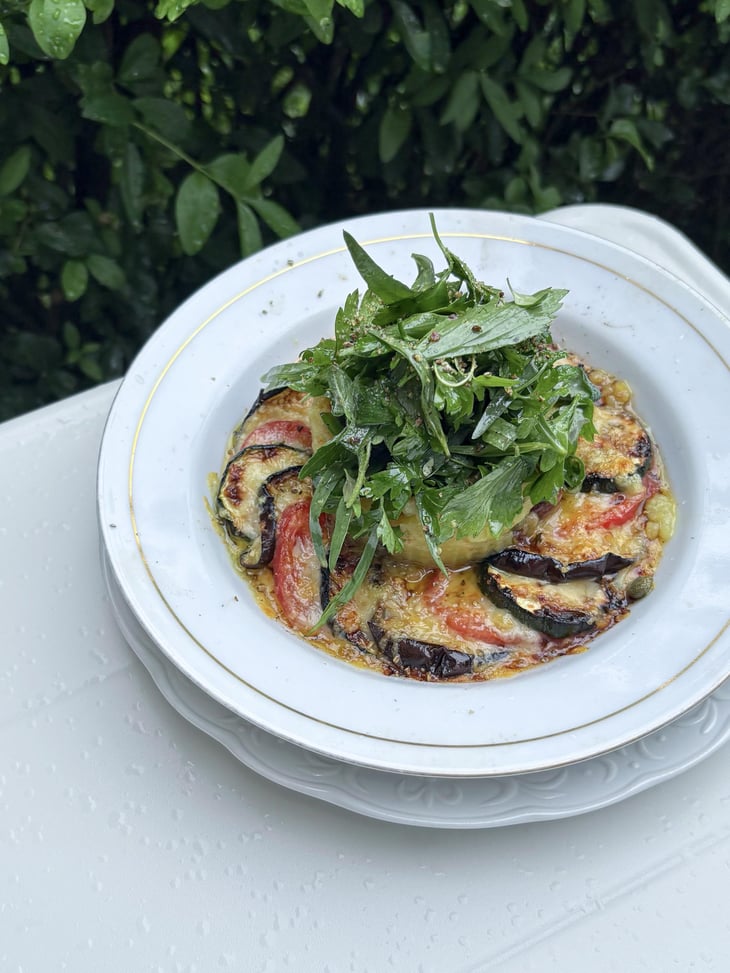 Ratatouille Baked With Comté, Served With Crushed New Potatoes, Capers, Olives And A Herb Salad - Winnowiercy Natural Wine Bistronomie - 1367672