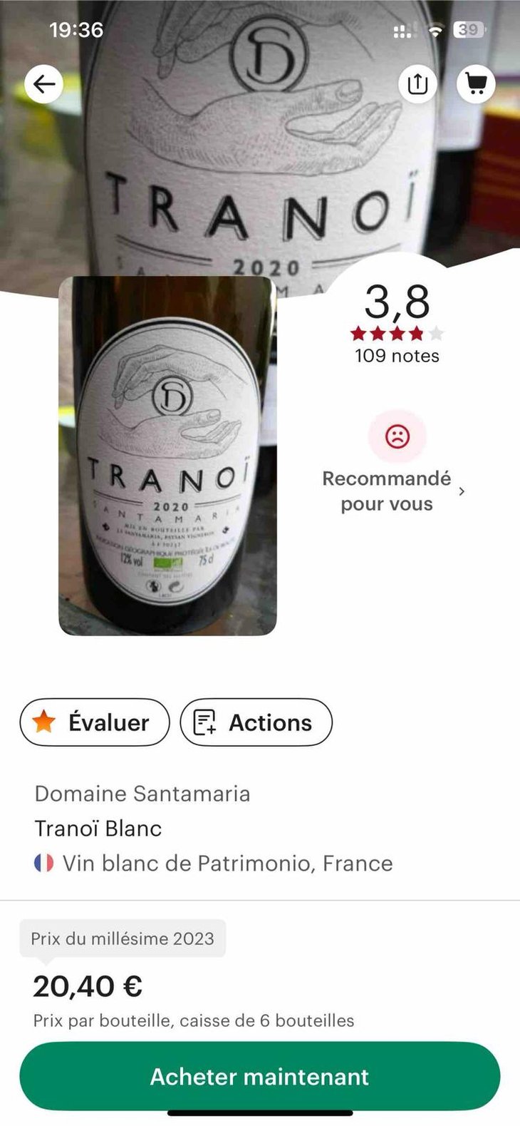Tranoï Blanc - Domaine Santamaria - Jean-Louis & Thomas Santamaria 