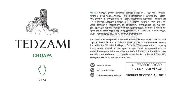 Chkapa Pétillant Naturel - Tedzami Wines - giorgi-malatsidze-bk -2022