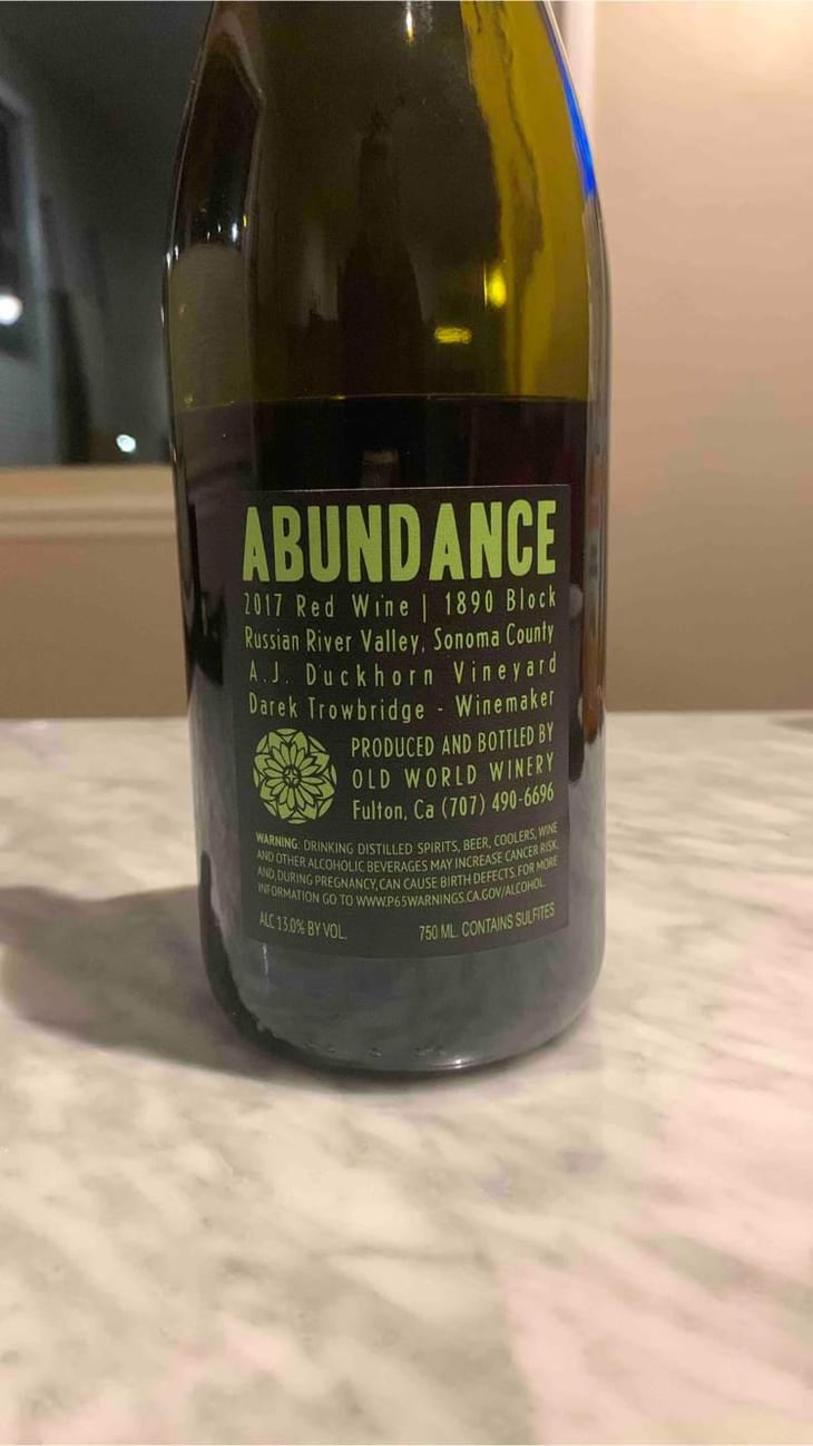 Abundance - Old World Winery - Darek Trowbridge 