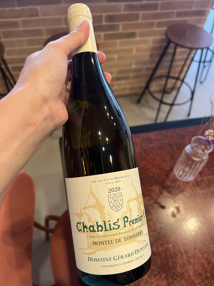 chablis premier cru Montee de Tonnerre - Gérard Duplessis - Lilian Duplessis -2020