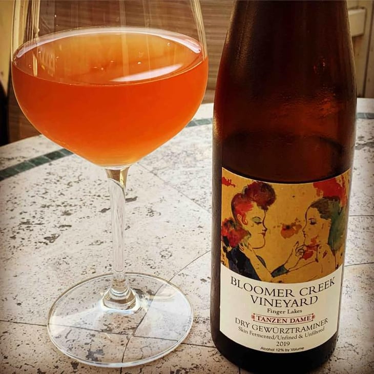 Tanzen Dame - Skin Fermented ("Orange") Gewürztraminer - Bloomer Creek Vineyard - Kim Engle & Debra Bermingham 