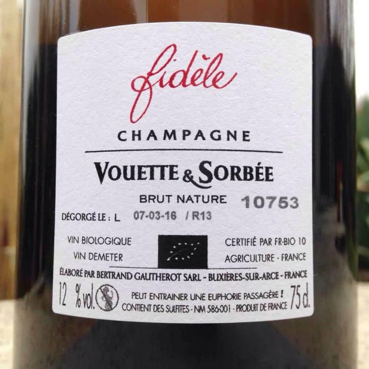 Fidèle - Brut Nature - Vouette & Sorbée - Héloïse et Bertrand Gautherot 