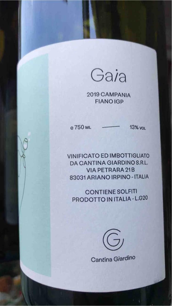 Gaia - Cantina Giardino - Antonio Di Gruttola & Daniela De Gruttola -2019