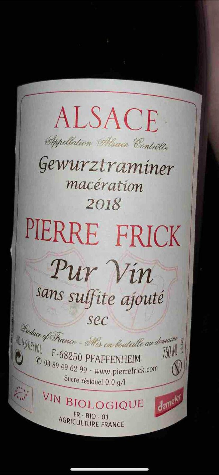 Gewurztraminer Macération Sec - Domaine Pierre Frick - Jean-Pierre, Chantal et Thomas Frick 