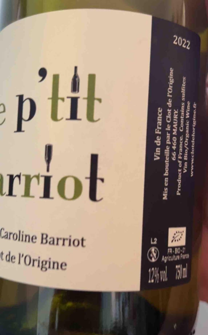Le P'tit Barriot Blanc - Clot de l'Origine - Marc & Caroline Barriot 