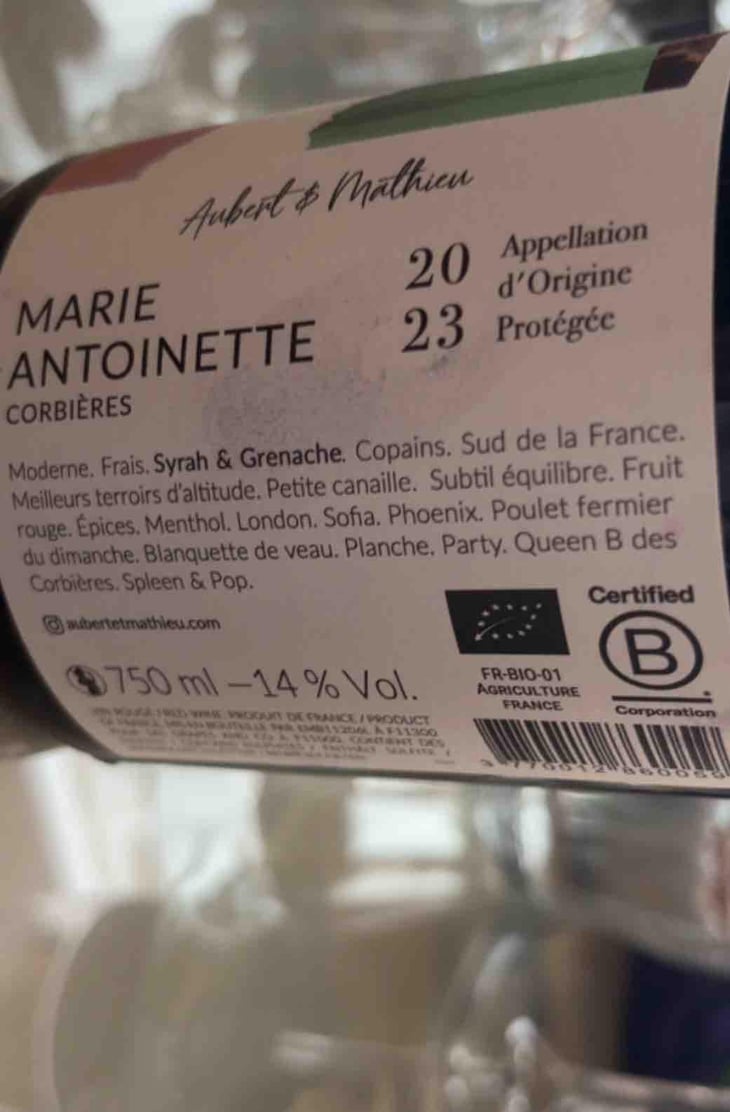 Marie Antoinette - Corbières - Aubert & Mathieu -2023
