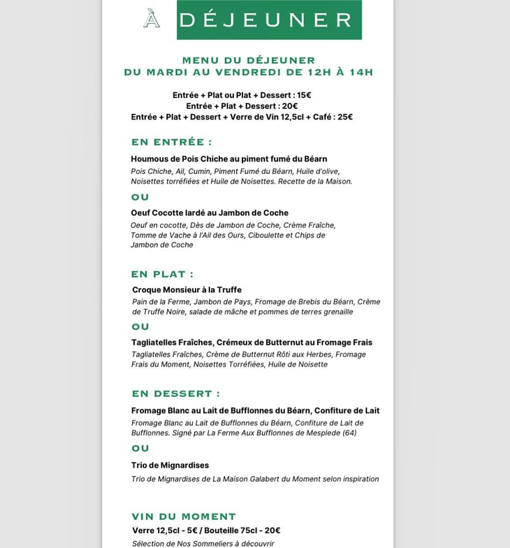 Menu Dejeuner 9/10-30/10 - Les Quatre Pépins - 809669