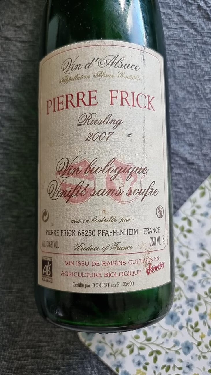 Riesling vinifié sans soufre - Domaine Pierre Frick - Jean-Pierre, Chantal et Thomas Frick -2007