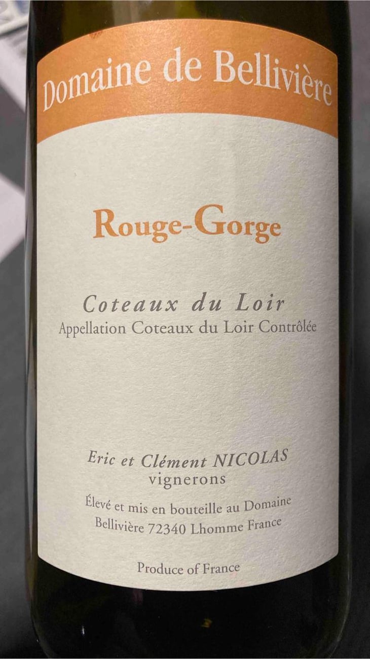 Rouge-Gorge - Domaine de Bellivière - Clement et Laure Anne Nicolas 