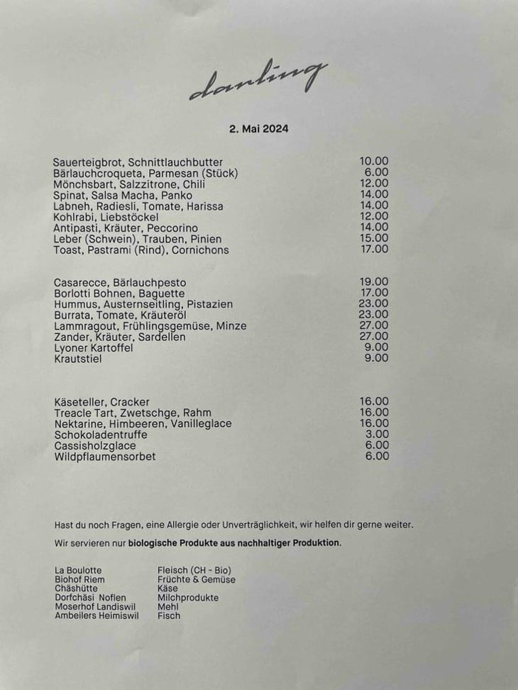 Sample Menu - Darling Restaurant - 768406