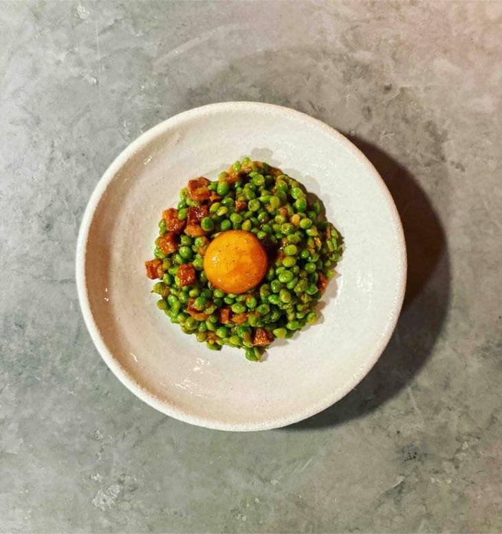 Seasonal Peas With Smoked Chorizo And Egg Yolk Curated In Soya - Suru Bar - 607386