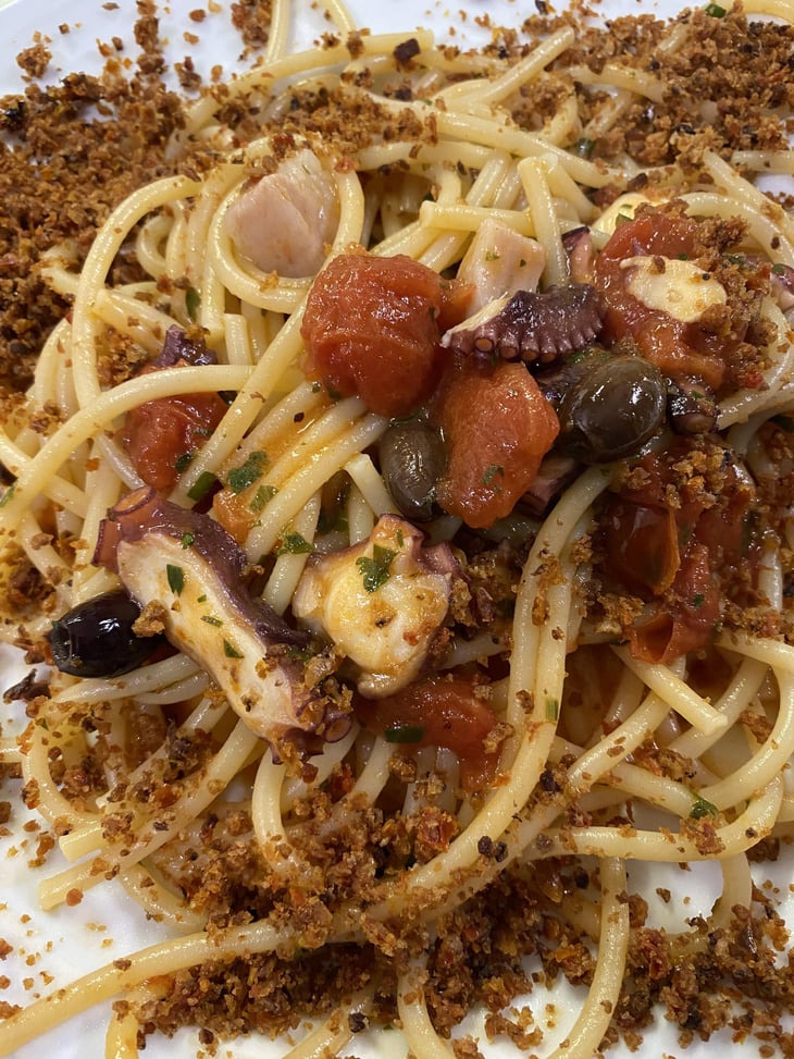 Spaghettone Valentino, Senatore Cappelli All’Amatriciana Di Polpo - La Forchetta Curiosa - 635891