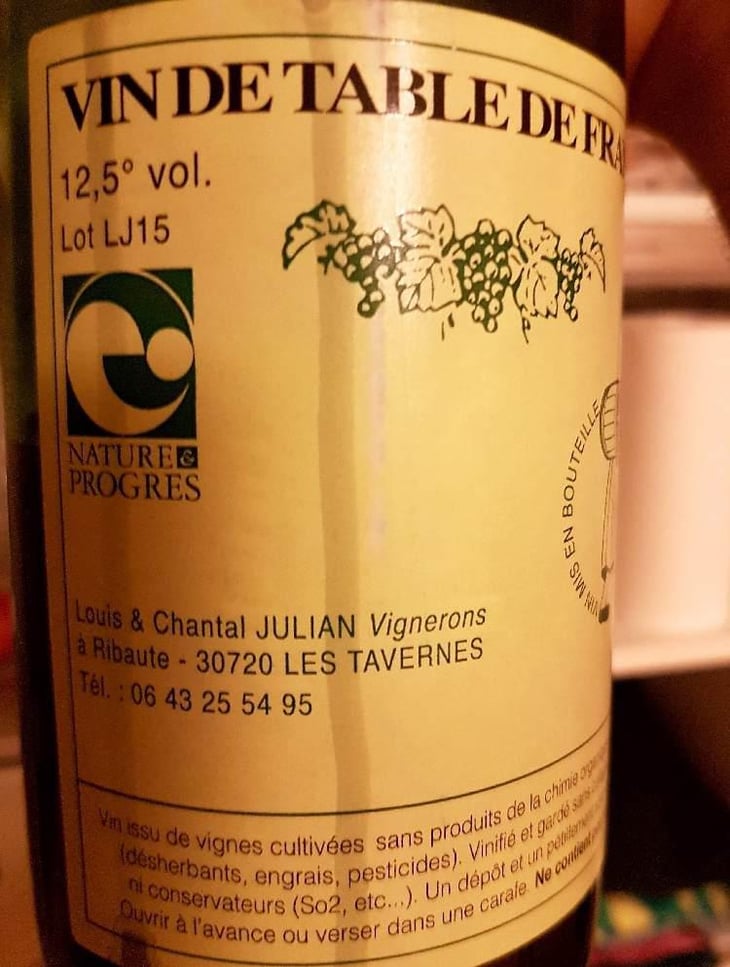Vin de Table de France 2020 - Domaine Julian - Louis Julian 