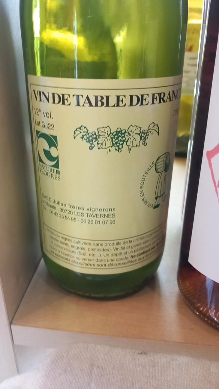 Vin de Table de France 2020 - Domaine Julian - Louis Julian 