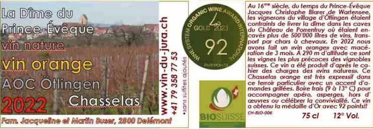 La Dîme du Prince Évêque - Orange - Vin du Jura - martin-buser 