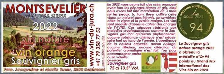 Souvignier Gris - Orange - Montsevelier - Vin du Jura - martin-buser 