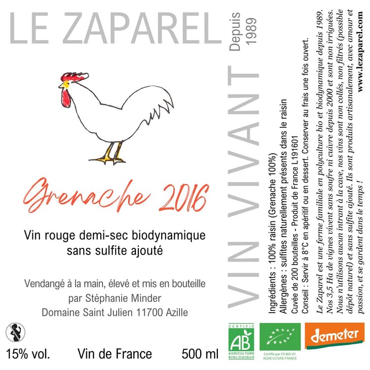Grenache 2016 - Domaine Saint Julien - Le Zaparel - stephanie-minder-paco-aeschlimann 