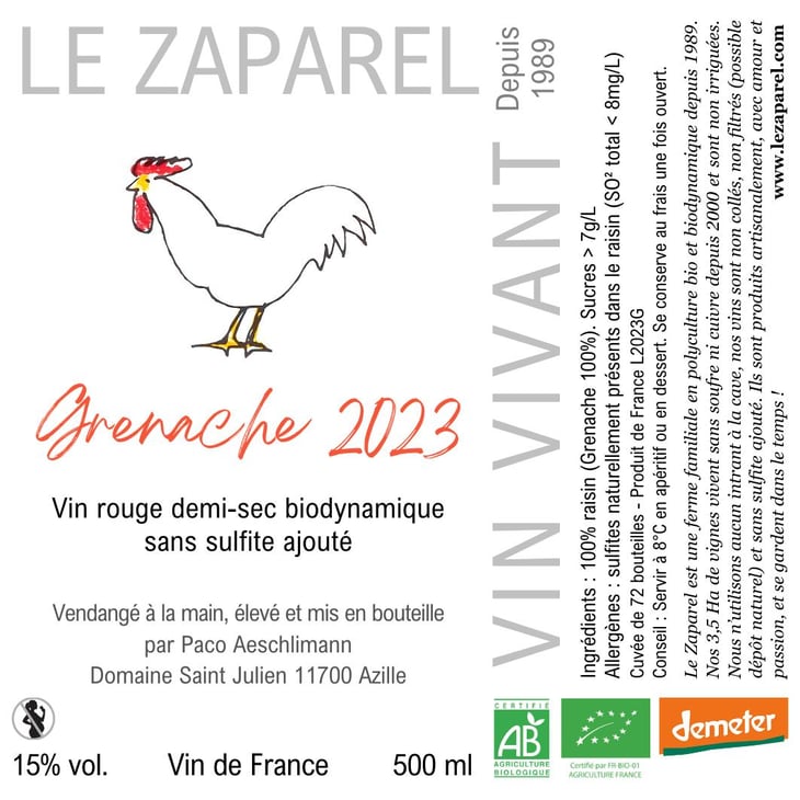 Grenache 2023 - Domaine Saint Julien - Le Zaparel - stephanie-minder-paco-aeschlimann 