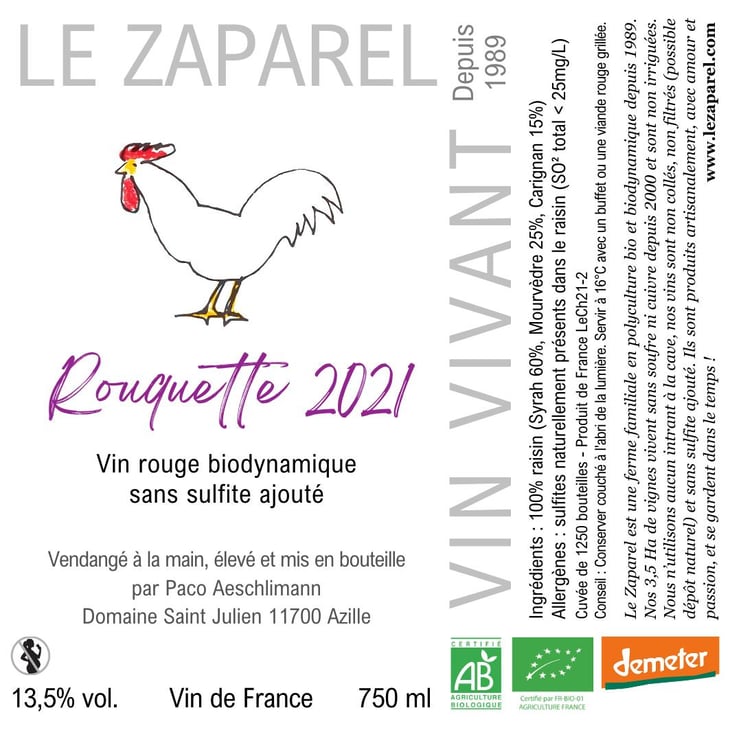 Rouquette 2021 - Domaine Saint Julien - Le Zaparel - stephanie-minder-paco-aeschlimann 
