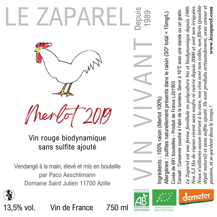 Merlot 2019 - Domaine Saint Julien - Le Zaparel - stephanie-minder-paco-aeschlimann 