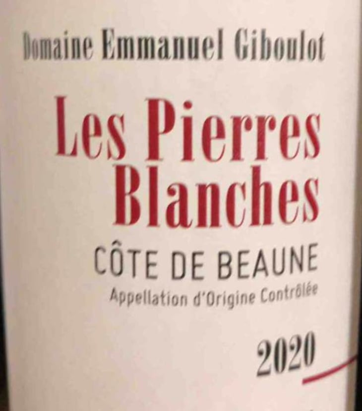 Côte-de-Beaune "Les Pierres Blanches" Rouge - Domaine Emmanuel Giboulot - emmanuel-giboulot -2020