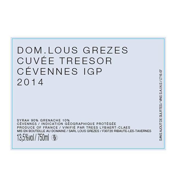 Cuvée Treesor IGP Cévennes - Domaine Lous Grèzes - luc-trees-lybaert 