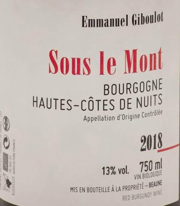 Hautes-Côtes-de-Nuits "Sous le Mont" Rouge - Domaine Emmanuel Giboulot - emmanuel-giboulot 