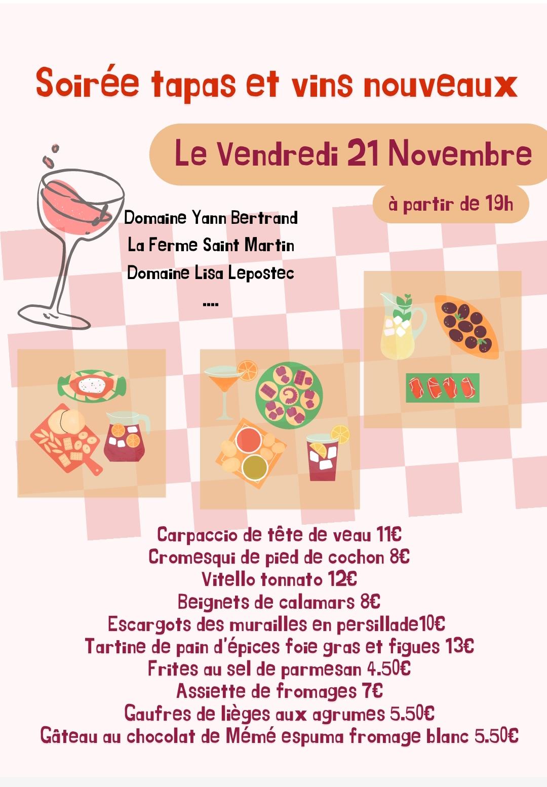 Soirée tapas et vins nouveaux